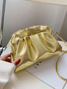 优雅褶皱时尚百搭简约休闲女士单肩包 - 金色 - 查看 4