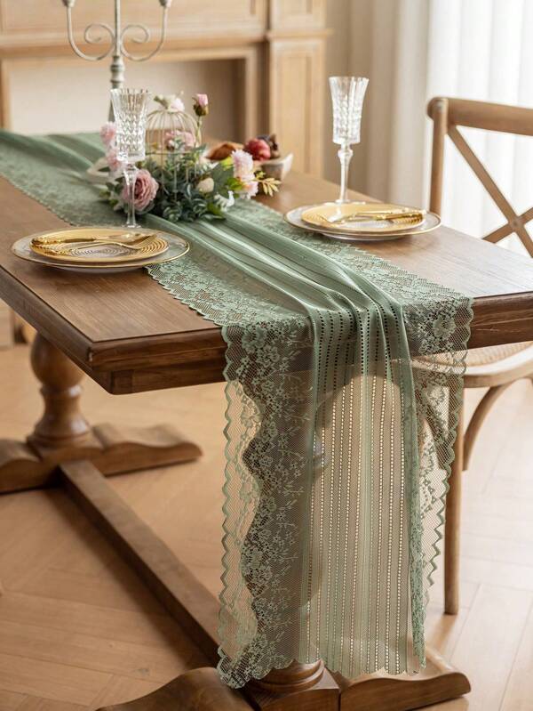 1 Stück eleganter grüner Spitze Tischläufer, französischer Stil, verschiedene Größen, geeignet für Hochzeiten, Partys, Feste, Heimdekoration ganzjährig