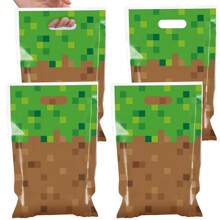 10pcs/20pcs/50pcs Pixel Theme Birthday Party Favor Bags, 10 X 6.5 Inches, Mining Pixel Pattern, Video Game Theme Party Candy Bags, Pixel Theme Birthday Party Gift Bags, Gamer Birthday Party Decorations - Brown - View 1