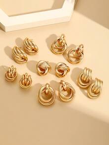 17KM Bộ 12 khuyên tai tròn xoắn tối giản cho nữ, bộ trang sức thời trang cho ngày lễ, đám cưới, tiệc tùng, hẹn hò, đeo hàng ngày, hiệu quả về chi phí - Vàng - Xem 2
