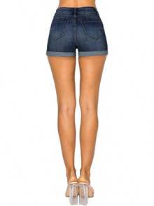 S.WAX JEAN Butt I Love You REPREVE High Waisted  Denim Shorts - Dark Denim - View 9