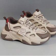 2025春秋季时尚白色运动鞋，厚底休闲帆布鞋，防滑 - 棕色 - 查看 7