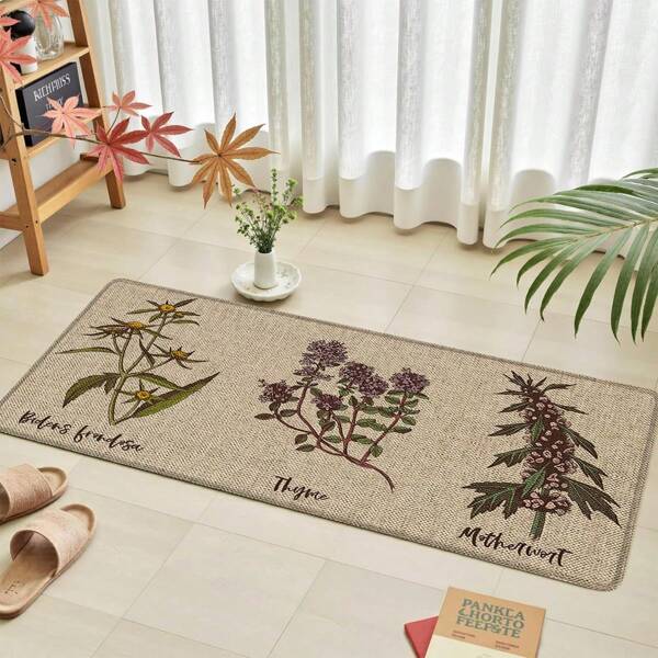 1 pieza Alfombra lavable con diseño floral, con diseño de plantas y flores, adecuada para decoración de sala de estar o dormitorio, Felpudo decorativo
