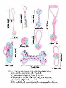 1套宠物咀嚼玩具，毛绒发声玩具，手工棉绳玩具，狗狗牙齿清洁咀嚼玩具，编织绳狗玩具，宠物用品 - 彩色 - 查看 11