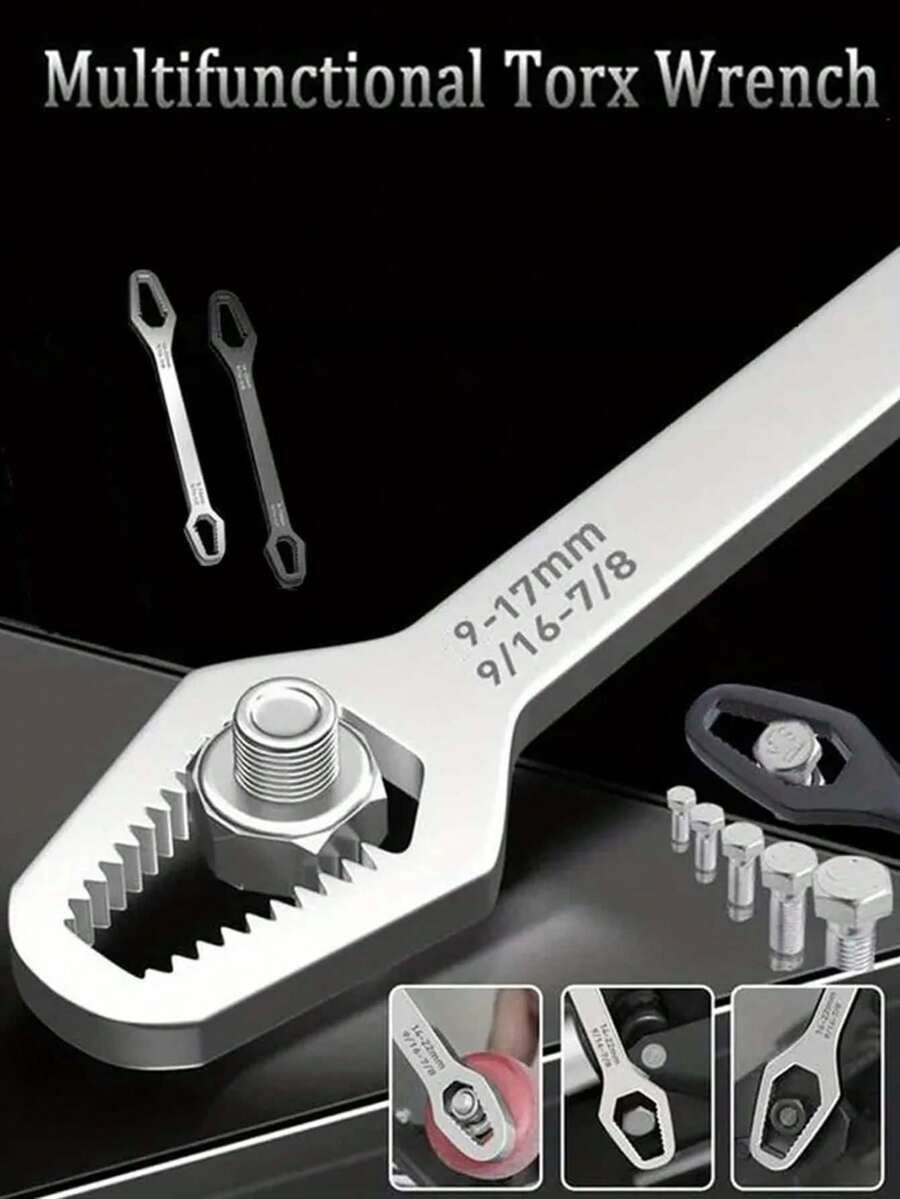 1 件装多用途黑色 5 毫米厚梅花扳手，可调节自紧双头扳手，扳手口尺寸 3-17 毫米，适用于汽车和家庭使用的便携式手动工具