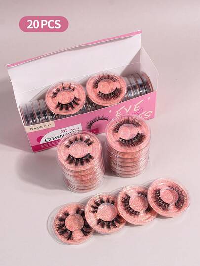 MAGEFY 20 paires de faux cils 3D naturels, doux et moelleux, avec 4 styles différents, dans une boîte en papier. Cils faux pour chat, cils doux et effilés, cils faux naturels et doux, cils croisés et moelleux.