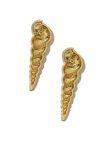 TUANZISP 1 Pair Exaggerated Vintage Gold Sea Element Women Earrings, Bohemian Textured Wave, Seahorse, Shell Stud Earrings, Fashionable Luxurious Asymmetrical Geometric Spiral Earrings Jewelry