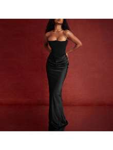 Slim Tube Top Long Dress Sexy Fashion Bandeau Backless Party Evening Dresses For Women Clothing - 黑色 - 查看 1