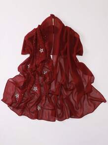 1pc New Chiffon Starry Sky Hot Diamond Five-Pointed Star Long Yarn Scarf, Women's Muslim Multi-Functional Headscarf, Daily Outdoor Accessory Shawl Scarf, Ideal For Wrapping Hair To Dress Up Your Style And Holiday Gifts