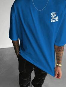 Camiseta casual de cuello redondo con estampado de letras para hombres de talla grande - azul real - Ver 4