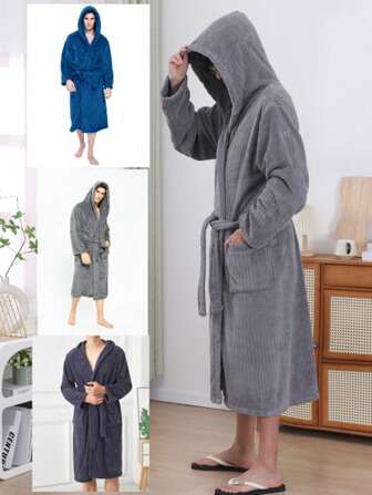 1pc Unisex Bathrobe, Long Robe, Loungewear Robe, Kimono, Sleepwear, Suitable For Men And Plus Size Women, Casual Home, Spa, Salon Use, Gift