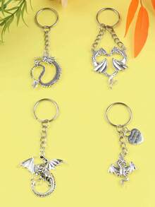 1pc/4pcs Vintage Silver Dragon Key Chain Keyring, Handbag Accessory, Car Key Chain, For Men & Women, Suitable For Multipurpose, Ideal For Birthday, Party, Back To School Gifts - Silver - View 11