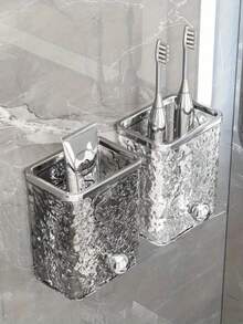 Mensola da parete per bagno con motivo ghiacciaio, senza bisogno di forare, portaoggetti da bagno, scaffale portaoggetti da bagno con scomparti multipli per spazzolino, pettine, dentifricio e prodotti per la cura della pelle | in plastica resistente con finitura metallica | Nessuna foratura necessaria | Ideale per la decorazione moderna della casa, organizer da bagno | Accessorio moderno da bagno | Organizer trasparente.