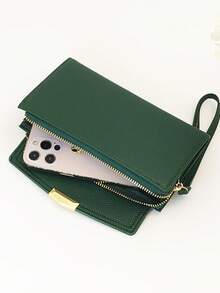 MINGYOU Soft Litchi Pattern Handbag & Wallet Combo For Women Wallet Purse Wallet Long Wallet Wristlet Wallet - Green - View 3