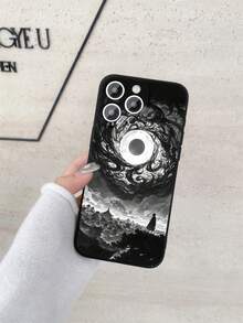 1 件高端黑色漩涡月亮风景图案磨砂防震相机保护标准手机壳，适用于 16/16e、Redmi、Infinix、Vivo