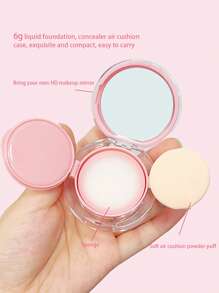 Caja de cojín de aire, 1 pieza mini caja de cojín de aire de fundación líquida con lazo de cristal rosa, con borla esponjosa y espejo de maquillaje, botella de reemplazo de BB cream y loción, botella auxiliar portátil para viajes adecuada para 6g