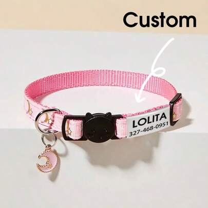Personalized Cat Collar, Star & Moon Pet Kitten Collar With Bell, Custom Engraved Pet Name Cat ID Tag Pendant - Perfect Gift For Your Pet ! Ornamental, Engraved, Stainless Stylish, Fashion, Colorful, Vintage, Cute, Contracted, Cuties Custom, Unique, Customized, Personalized Pet For Anniversaries, For Birthdays, Vacay Vibes, Fall Decor,Playful Pet Design