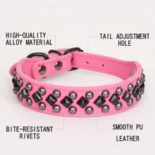 Adjustable Leather Spiked Pet Collar, Punk Style, Anti-Bite Necklace For Medium And Large Pets - Multicolor - View 4