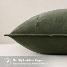 Local Delivery- Decorative Linen Pillow Covers 18x18 Inch Natural Beige ​Boho Farmhouse​ ​Neutral Couch Throw Pillows For Bed Pack Of 2 Accent Outdoor Pillowcase Modern Sofa Cushion Livingroom Home Decor - Dark Olive Green - 查看 3