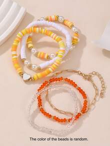 6pcs/Set Bohemian Holiday Style Starfish Polymer Clay Beaded Bracelet Set, Randomly Colored