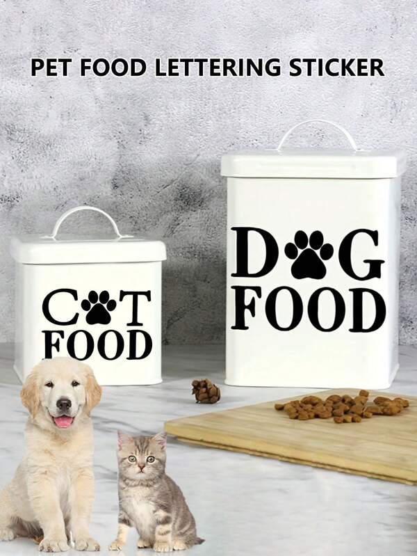 Waterproof PVC Dog & Cat Food, Snacks Storage Box Stickers - Creative Letter Print, Self-Adhesive Removable Wall Stickers, Home Decor Use