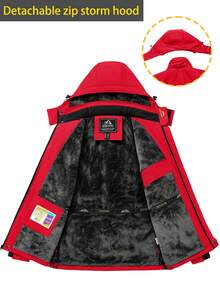 KEFITEVD Men's Winter Ski Jacket Waterproof Snow Coats Snowboard Fleece Lining Jacket Warm Parka With Hooded - Đỏ tươi - Xem 4