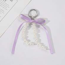 Elegant Beaded Ribbon Bow Keychain - Fashionable Bag Accessory Y2K Bows - Pink - View 10