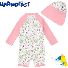 Upandfast/Sunsuit Swimsuit With Snap Bottom UPF 50+ Infant Rashguard Swimwear - Navy Flower - View 9