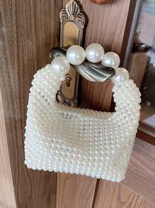 Bolsos de mano de noche con cuentas y perlas falsas, mini bolso tejido para fiesta de graduación, bolso de embrague elegante para boda y fiesta