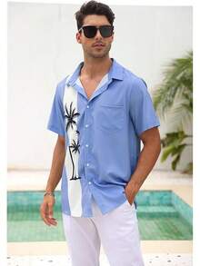 Men's Short Sleeve Button Up Hawaiian Shirt 1950s Vintage Bowling Shirts-20256688 - 夏威夷-淺藍色 - 查看 4