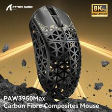ATTACK SHARK R5 Ultra Carbon Fiber Wireless 8K PAW3950MAX Gaming Mouse Tri-Mode 39g SUPERLIGHT,  8000Hz Wireless Polling Rate, MCU Nordic 52840, DPI Up To 42000, BT/2.4G Wireless/Wired - 黑色 - 查看 1