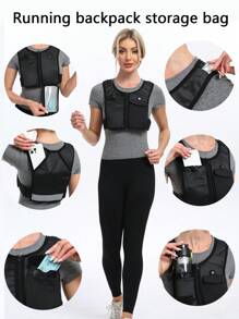 Einstellbare Riemen Laufweste Rucksack - Nur Handwäsche, leichter atmungsaktiver Stoff, Reißverschluss, praktische Taschen (geeignet für Oberschüler), Outdoor-Sport, Radfahren, Wanderrucksack, nicht wasserdichte Softshell, mit Handytasche - Unisex