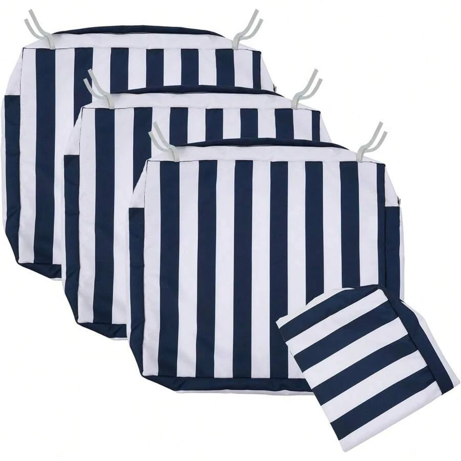 Local Delivery- Outdoor Cushion Slipcovers Waterproof 4 Pack Patio Chair Seat Cushion Covers With Zipper And Tie, 22 X 20 X 4 Inch, Replacement Cover Only - Stripes Navy Blue and White - View 1