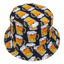 1pc Outdoor Party Beer Print Double Sided Outdoor Gathering Travel Holiday Bucket Hat, Sun Protection Beach Hat