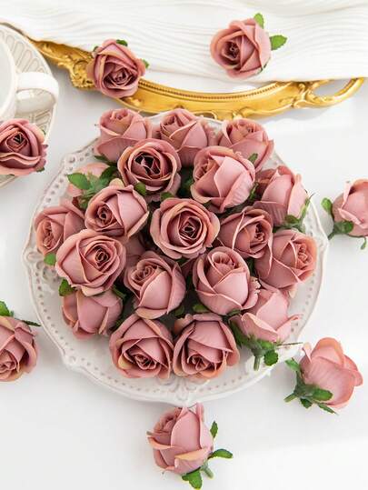 10/30PCS仿真玫瑰花头及花蕾婚礼装饰新娘手腕花手捧花头花材料DIY情人节礼物结婚糖果盒蛋糕生日派对装饰材料花冠材料家居情人节礼物新年装饰材料