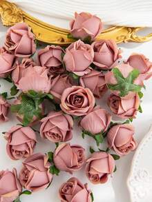 10/30PCS仿真玫瑰花头及花蕾婚礼装饰新娘手腕花手捧花头花材料DIY情人节礼物结婚糖果盒蛋糕生日派对装饰材料花冠材料家居情人节礼物新年装饰材料