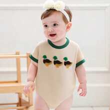 Baby Boys Girls Romper Short Sleeve Crew Neck Duck Embroidery Bodysuit Newborn Playsuit - 杏色 - 查看 8