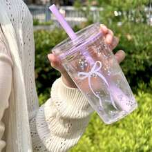 HILAKE Botella de agua de 16 onzas con estampado floral y de moño - Portátil, duradera y reutilizable con pajita y tapa, diseño de estampado de flores y moños - Perfecta para hidratarse en verano, café helado, jugos, sodas y batidos - Regalo ideal para cumpleaños y fiestas - Accesorio imprescindible para la oficina - Multicolor - Ver 9