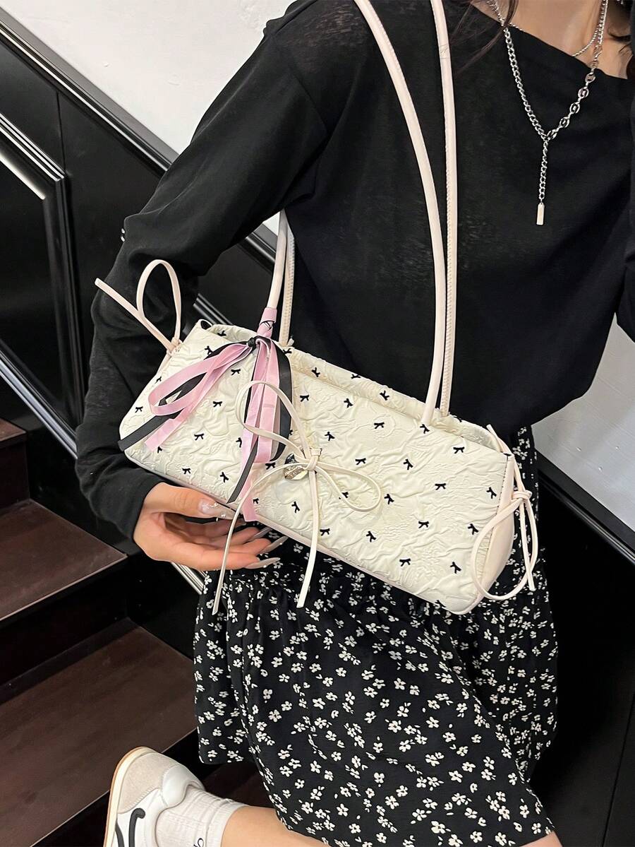 Fashionable Bow Decor Underarm Bag For Women - White - View 1