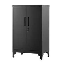 Caisson de Bureau, Placard Polyvalent, Armoire de Bureau à 2 Portes, Verrouillable, en Acier, pour Salon, Noir Mat - Noir - Voir 2
