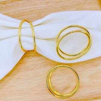 1pc/6pcs/12pcs Golden Circle Napkin Rings, Simple Metal Double Circle Napkin Holder For Man&Woman, Reusable Family Gathering, Banquet, Minimalism Buckles For Table Setting, Party Holiday Supplies