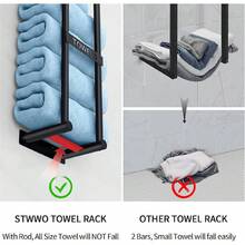 Estantería de almacenamiento de toallas de baño, toalleros de pared para baño de 30 pulgadas con estante que puede sostener 6 toallas grandes, toallero de pared para toallas enrolladas, negro - Negro - Ver 3