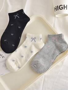 5/10 Pairs Women's Random Assorted Bow Pattern Low-Cut Socks, Fashionable & Versatile, Simple & Comfortable, Soft & Breathable, Suitable For Daily Use - Multicolor - View 4