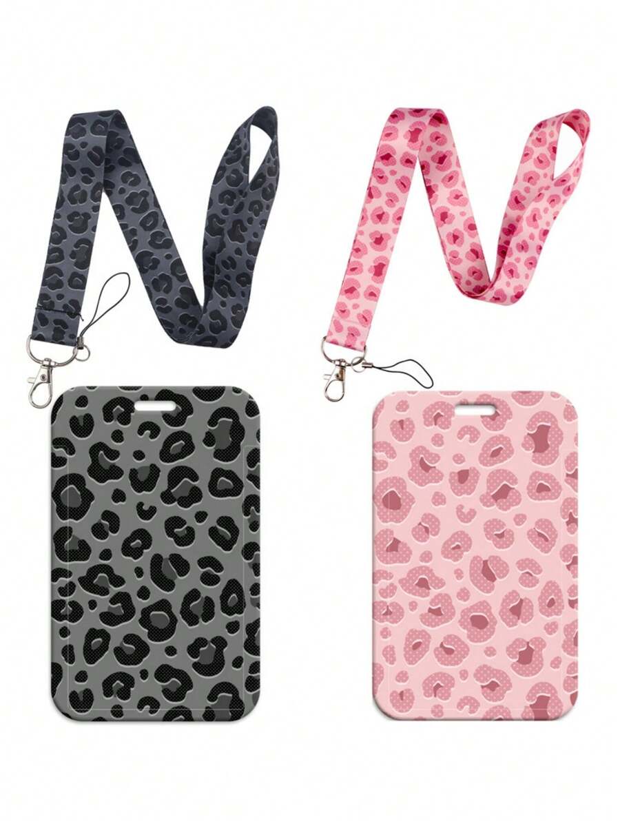 豹纹挂绳钥匙扣，涤纶材质，带 1 个金属钥匙扣，时尚简约设计，适用于钥匙、办公室 ID、健身房、电话、徽章夹，是送给女性、教师、学生、朋友和员工的最佳礼物，适合办公室和学校用品、学校用品、返校