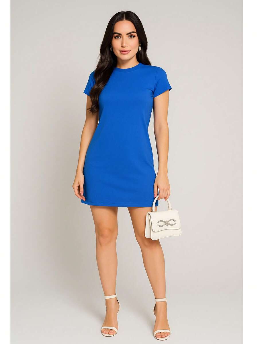 Muscletee Dress Cotton Knit Simple Casual Elegant Conservative Simple Casual Elegant Conservative/Modest Knit Fabric Asymmetrical Split Beach Evening Party Home Birthday Party Street Travel Autumn - 寶藍色 - 查看 1