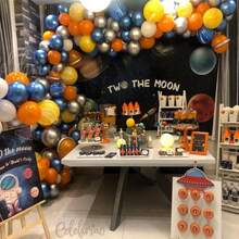 Space Rocket Astronaut Theme Party Vintage Navy Blue Gray Teal Beige Latex Balloon Garland Wreath Set For 1-9 Years Old Birthday Christening Party Decoration Accessories - Apricot - View 9