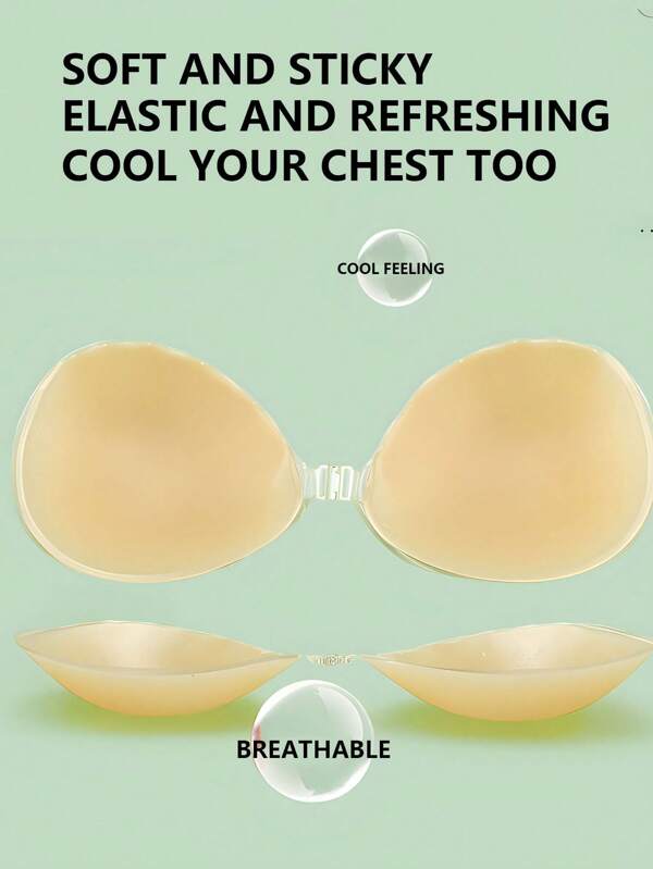 1 Pair Of Silicone Bras, Invisible Bra, Strapless Silicone Bra, Wedding Bra, Nipple Patch, Breathable Waterproof Bra, Women's Silicone Gathered Chest Patch, Popular Style