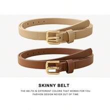4 Pack Women Belts Jeans Dress Thin Waist Belt Ladies With Gold 0.55 Width, 2025 Style - C_黑色+米色+棕色+白色 - 查看 4