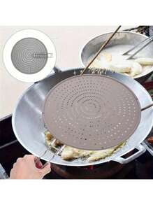 1pc, Premium Grease Splash Screen, Frying Pan Grease Splash Screen, Cooking Splash Guard, Silicone Fine Mesh Splash Screen With Handle, Kitchen Tools