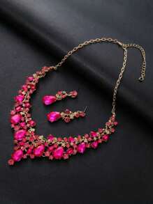 1 Set 1 Pair Earrings + 1 Necklace Luxury Bridal Jewelry Set, Rhinestone Inlaid, Professional Jewelery For Women Party Accessories, Gift For Girl/Lady
